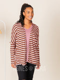 Agnes & Dora™ Open Front Thumbhole Cardi Rose/Olive Stripe Ribbed