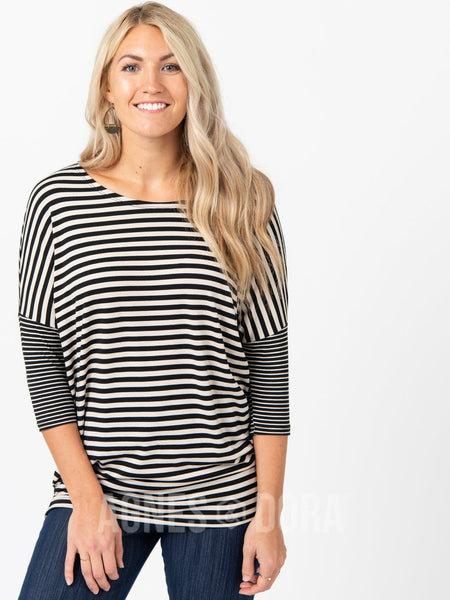 Agnes & Dora™ Dolman Tunic Duo Stripe Black & White