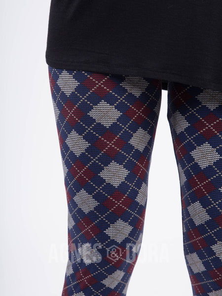 Agnes & Dora™ Kids Leggings Argyle Stitches Burgundy and Navy SM