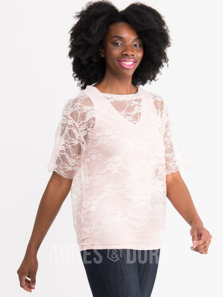 Agnes & Dora™ Mesh Tee Rosy Light Lace