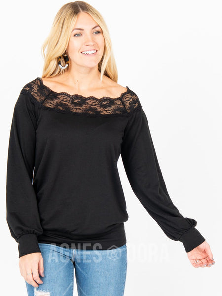 Agnes & Dora™ Off the Shoulder Lace Top Black