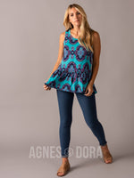 Agnes & Dora™ Relaxed Ruffle Tank Aqua/Fuchsia Boho