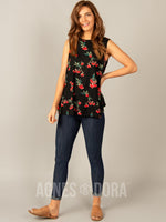 Agnes & Dora™ Crossover Tank Black/Coral Cluster Floral