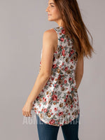 Agnes & Dora™ Essential Tank V-Neck Ivory/Coral/Taupe Floral