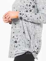 Agnes & Dora™ Side Knot Tunic Hacci Heathery Grey/Black Stars