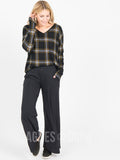 Agnes & Dora™ Urban Pullover V-Neck Black/Mustard Plaid