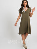 Agnes & Dora™ Hi-Lo Dress V-Neck Olive