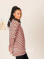 Agnes & Dora™ Open Front Thumbhole Cardi Rose/Olive Stripe Ribbed