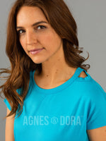 Agnes & Dora™ Cut Out Neckline Tee Scuba Blue