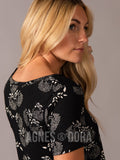 Agnes & Dora™ Everyday Tee V-Neck Black Floral