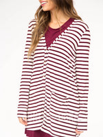 Agnes & Dora™ Favorite Cardi Modal Dark Wine Stripe