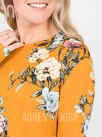 Agnes & Dora™ Relaxed Ruffle Tee Long Sleeve Mustard Floral