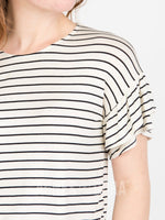 Agnes & Dora™ Frill Sleeve Top Ivory and Black Stripe