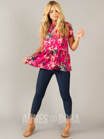 Agnes & Dora™ Relaxed Ruffle Tee Pink Rose Floral