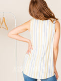 Agnes & Dora™ Essential Tank V-Neck Navy/Yellow/Grey Stripe