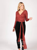 Agnes & Dora™ Long Sleeve Wrap Top Ribbed Marsala