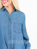 Agnes & Dora™ Button Down Tie Front Long Sleeve Medium Wash Tencel