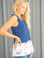 Agnes & Dora™ Relaxed Ruffle Tank Navy Ivory Dot/Ivory Blush Floral