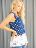 Agnes & Dora™ Relaxed Ruffle Tank Navy Ivory Dot/Ivory Blush Floral