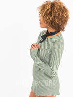 Agnes & Dora™ L/S Tee with Thumbhole Military Green/Ivory Stripe