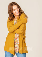 Agnes & Dora™ Open Front Thumbhole Cardi Mustard/Black