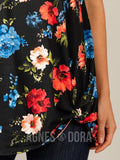 Agnes & Dora™ Side Knot Tunic Half Sleeve Black/Red/Blue Floral