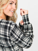 Agnes & Dora™ Blouson Tee Long Sleeve Black Plaid