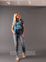 Agnes & Dora™ Fitted Tee Teal/Vapor Pink Floral