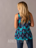 Agnes & Dora™ Relaxed Ruffle Tank Aqua/Fuchsia Boho