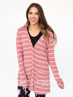 Agnes & Dora™ Favorite Cardi Mauve and Ivory Striped