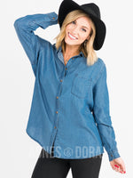 Agnes & Dora™ Button Down Boyfriend Medium Wash Tencil