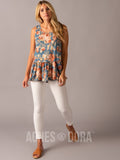 Agnes & Dora™ Relaxed Ruffle Tank Denim/Blush Floral