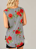 Agnes & Dora™ Essential Hi-Lo Tunic Red Rose Striped Floral