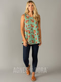 Agnes & Dora™ Essential Tank Deep Mint/Coral Floral