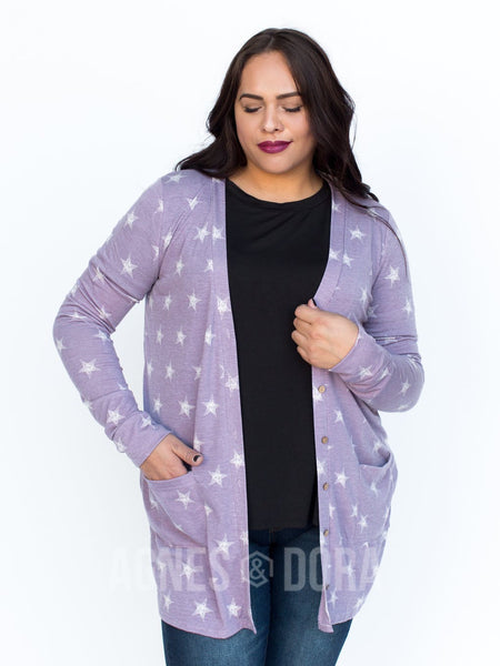 Agnes & Dora™ Favorite Cardi Eggplant Vintage Stars