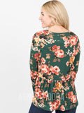 Agnes & Dora™ Relaxed Ruffle Tee Long Sleeve Hunter/Coral Floral