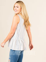 Agnes & Dora™ Relaxed Ruffle Tank Blue/Grey/Blush Stripe