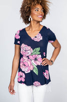 Agnes & Dora™ Everyday Tee V-neck Graphic Peony Print