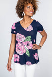 Agnes & Dora™ Everyday Tee V-neck Graphic Peony Print