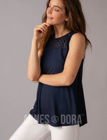 Agnes & Dora™ Eyelet Essential Tank Navy