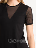 Agnes & Dora™ Sheer V-Neck Tee Black