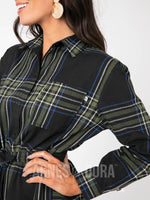 Agnes & Dora™ Flannel Tunic Simple Plaid Black/Green