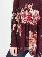 Agnes & Dora™ Relaxed Ruffle Tee Long Sleeve Burgundy Floral