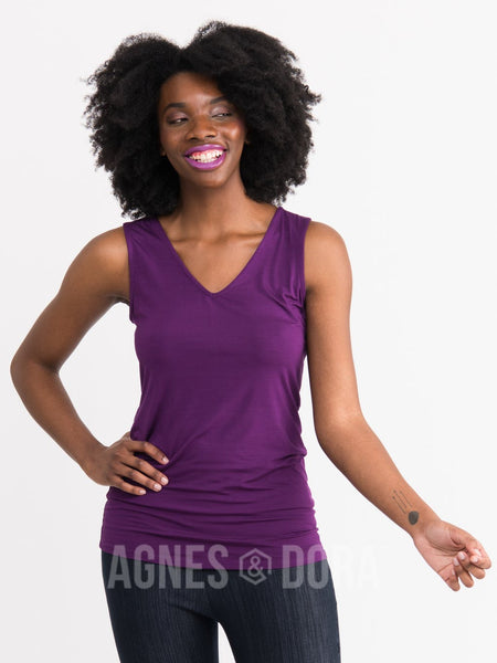 Agnes & Dora™ Fitted Tank V-Neck Plum