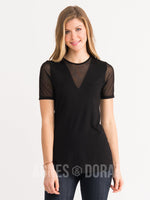 Agnes & Dora™ Sheer V-Neck Tee in Black