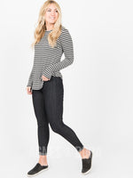 Agnes & Dora™ Fitted Tee Long Sleeve Charcoal/Ivory Stripe