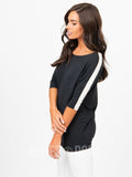 Agnes & Dora™ Dolman Tunic Black with White Tuxedo Stripe