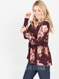 Agnes & Dora™ Relaxed Ruffle Tee Long Sleeve Burgundy Floral