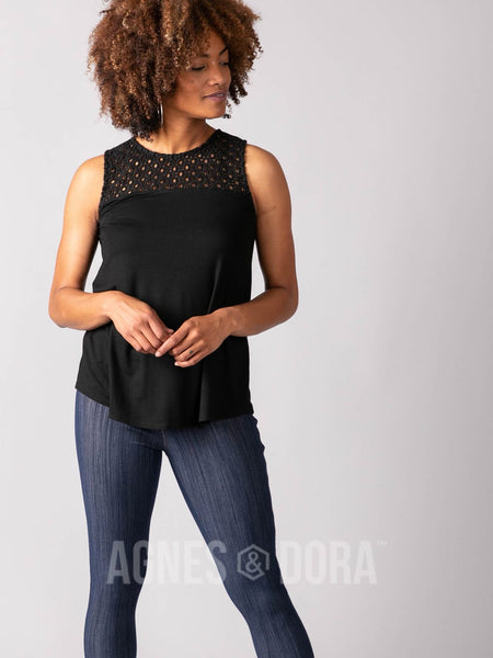 Agnes & Dora™ Eyelet Essential Tank Black