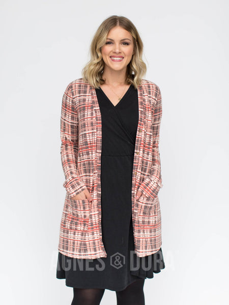 Agnes & Dora™ Essential Cardigan Berry Plaid